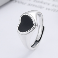 wholesale S925 Sterling Silver FashionSweet and Cool Style Black Droplet Glitter Heart Single Ring Adjustable Open Ring-YFJ1127/approx. 3.3g Adjustable opening