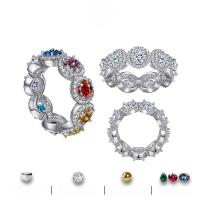 wholesale S925 Sterling Silver Cross-Border Wholesale Floral Colored Moissanite Ring for Women High-End Silver Jewelry Accessories-Moissanite Ring (White)  US 10