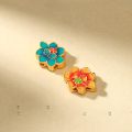 wholesale Gold-plated 925 Ancient Silver Fittings, Enameled Four-Sided Through-Hole Color Gradient Peach Blossom Spacer Beads for DIY Bracelet Weaving Accessories-0-13