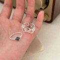 wholesale S925 Sterling Silver Korean Style Floral Ring for Women, Openwork Geometric Minimalist Ins Fashion-0-2