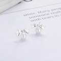 wholesale S925 Sterling Silver Korean Style Da Dongmen Creative Bow Pearl Ear Studs, Ins Versatile and Elegant Earrings-0-0
