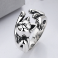 wholesale S925 Sterling Silver Retro and Edgy Flying Kitten Punk Hip-Hop Adjustable Ring, a Cross-Border Best-Seller-0-0