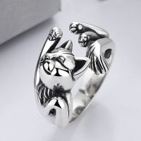 wholesale S925 Sterling Silver Retro and Edgy Flying Kitten Punk Hip-Hop Adjustable Ring, a Cross-Border Best-Seller-YFJ512/approx. 6.9g Adjustable opening