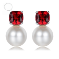 wholesale Metal material first, MuJing Jewelry New Pigeon Blood Red Ruby Set with 12mm Pearl Stud Earrings, Fashionable and Versatile Earrings for Women-0-0
