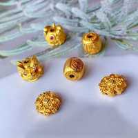 wholesale S925 silver gold-plated Zhajilamu barrel bead accessories DIY bracelet necklace ornament pure silver handmade braided rope lion dance-Auspicious cloud separated by a bead