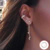 wholesale 925 Sterling Silver Chain Inlaid Diamond Star Moon Tassel Ear Studs Fashion Sweet Korean Style Elegant Earrings-Gold 925 silver