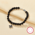 wholesale Metal Material: S925 Sterling Silver Cross-border best-selling natural black agate retro design high-end cross couple bracelet gift-0-1