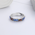 wholesale S925 Sterling Silver Retro Vintage Drip Glaze Colored Enamel Elephant with Auspicious Meaning Relief Pattern Ancient Style Adjustable Ring-0-2