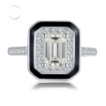 wholesale 925 Silver Mù Jǐng Jewelry Light Luxury Style Fashion Simple Emerald Cut Ring Versatile Three-Piece Set for Socialites-0-0