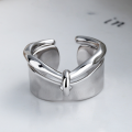 wholesale S925 Sterling Silver Irregular Smooth Double-Layer Open Ring, Korean Style Ins Personality Ring for Women-0-1