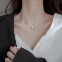 wholesale S925 Sterling Silver Single Shell Pearl Synthetic Pearl Pendant Niche Design Internet-Famous Live Broadcast Cute Collarbone Chain D7461-S925 silver necklace 8MM 925 silver
