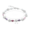wholesale 925 Sterling Silver CT-010 Original Design Pink Crystal Five-Flower Bracelet with Colorful Zirconia, Versatile and High-End Wholesale Bracelet-0-2