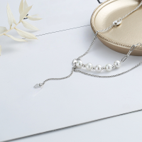 wholesale S925 Sterling Silver Korean Style Retro Pig Nose Pearl Accent Tassel English Pendant Choker Necklace-YFL226/approx. 9.9g 925 silver