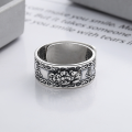 wholesale S925 Sterling Silver Retro Six-Syllable Mantra Auspicious Cloud Heart Sutra Pi Xiu Openable Ring, Bold and Trendy Unisex Ring-0-1