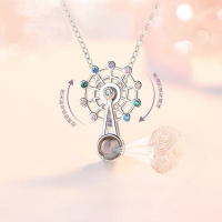 wholesale S925 Sterling Silver Maker's Ferris Wheel Rotating Projection Diamond-Inlaid Necklace 100 Languages I Love You Fashion Light Luxury Jewelry-Rose gold colored zircon &gt; 925 silver