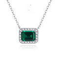 wholesale S925 Silver Necklace with Vintage 6*8 Emerald Cut Pendant, Summer Versatile Women's Jewelry, Hot Sale in Live Streams-0-0
