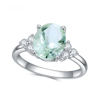 wholesale S925 Sterling Silver Natural Amethyst and Green Quartze Ring, Douyin Live Streaming Fashion Elegant Luxury Set with Natural Colored Gemstone-Natural Green Amethyst Ring US Size 5