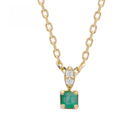 wholesale 10K Gold Light Luxury New Product Natural Emerald Minimalist Mini Pendant Collarbone Chain Factory Direct Sales by Yili Jewelry-To customize other colors/stones, please contact customer service 10K