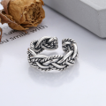 wholesale S925 Sterling Silver Retro Distressed Twist Rope Style Creative and Versatile Open Ring-0-1