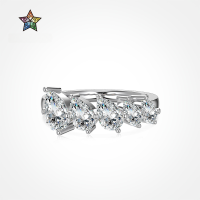 wholesale S925 Sterling Silver Korean Cross-Border Hit Women's Ring with Pear-Shaped Zirconia Row Diamond Design, Luxurious Ins Style-Gold DY121076-SG-WH 7