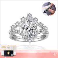 wholesale 18k Gold Plated S925 Silver New Star and Moon Series 7*9mm Oval Moissanite Stackable Nesting Ring Set Engagement Ring-2ct US size 8
