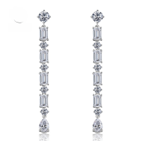 wholesale Sterling Silver New High Carbon Diamond Tassel Teardrop Earrings for Women Fashion Long Drop Earrings-E170-Tassel White Diamond 925 Silver