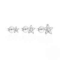 wholesale S925 Sterling Silver Mini Petal Triangle Zircon Earring Set, Popular Moon And Lightning Earrings For Women-3 pieces set white gold#2 925 silver