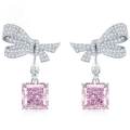 wholesale Metal material first, Mu Jing Jewelry new fashion bow pink diamond earrings for women 10*10 simulated gemstone European and American long style-0-0