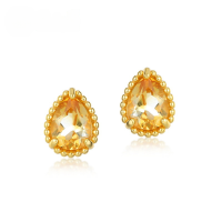 wholesale 925 Silver Japanese and Korean New Simple Teardrop Citrine Earrings Fashionable Women's Earrings for Drop Shipping-10K gold + swimming paint  925 silver