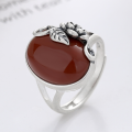 wholesale S925 Sterling Silver Vintage Elegant Large Rose Flower Statement Ring with Nanhong Agate Accents-0-2