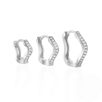 wholesale S925 Sterling Silver Wave-shaped Zircon Inlaid High-end Earring Ear Clasp Set, Popular On Ins-pieces in a set, platinum