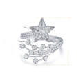 wholesale Sterling Silver High-End Jewelry Niche Design Comet Full Diamond Moissanite Five-Pointed Star Ring Adjustable Ring for Women-0-5