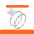 wholesale S925 Sterling Silver Combination Ring Set with Moissanite, Princess-Cut Center Stone, Simple and Luxurious, Bestseller on Independent Sites-0-0