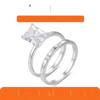 wholesale S925 Sterling Silver Combination Ring Set with Moissanite, Princess-Cut Center Stone, Simple and Luxurious, Bestseller on Independent Sites-White gold 3 carats (with certificate)  7 US