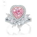 wholesale 18K White Gold MoJing Jewelry New Heart-Shaped High Carbon Diamond One Carat Pink Diamond Ring Luxurious Floral European and American Ring for Women-0-0