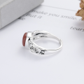 wholesale S925 Sterling Silver Bamboo Knot Style Inlaid with Southern Red Agate Ring, Artistic Vintage Ethnic Wind Index Finger Ring-0-3