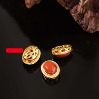 wholesale Thick gold-plated sterling silver through-hole with southern red barrel beads for handcrafted DIY accessories, bracelet and necklace braiding materials-Nanhong egg-shaped