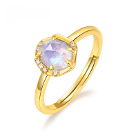 wholesale 10k gold-plated 925 sterling silver wish new fashion simple moonstone ring natural colored gemstone ring cross-border supply-Aquamarine>Adjustable opening