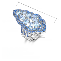 wholesale High-end luxurious designer-style natural topaz ring in S925 silver with Russian-inspired exaggerated design and natural colored gemstones-Sky Blue Topaz Ring  US 9