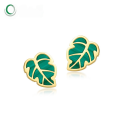 wholesale S925 Silver Plated 10K Gold Monstera Leaf Earrings with Malachite Ins Style Wholesale Earrings for Women-0-0