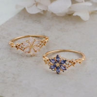 wholesale S925 Sterling Silver Snowflake Hepatica Purple Zircon Ring for Women, Moonlight Tanzanite Elegant Fashion Band-BZ0518-Gold-Tanzania>US Size 8