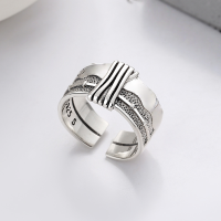 wholesale S925 sterling silver retro distressed bound and wrapped geometric edgy street-style unisex open ring-YJ973/about 6.7 grams