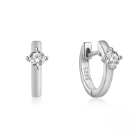 wholesale 925 Sterling Silver Hot Selling Classic Four-claw Zircon Studded Hoop Earrings, Ins。-Platinum