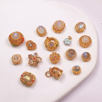 wholesale S925 gold-plated silver natural moonstone five-petal flower accessory bracelet necklace strand charm DIY handmade semi-finished product-As one wishes