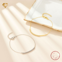 wholesale S925 Sterling Silver Zircon Square Bracelet, Minimalist Creative Fashion Versatile Hand Accessory-Gold 925 silver