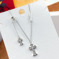 wholesale S925 Sterling Silver Fashion Luxury Minimalist Versatile Cross Pendant Full Diamond Tassel Necklace-0-5