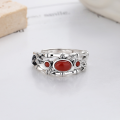 wholesale S925 Silver Retro Antique Nanhong Bamboo Joint and Leaf NaturalStyle TrendyAdjustable Ring-0-1