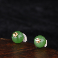 wholesale 925 Silver Gold-Plated New Chinese Style Ancient Jade Earrings, National Trend Plum Blossom Earrings with Green Jade Beads, Hetian Jasper Studs-6mm Jasper Bead Earrings>925 Silver