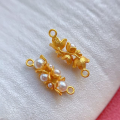 wholesale Gold-plated S925 ancient silver fittings inlaid with ruby and emerald butterfly small flower bamboo leaf double ear hand plaque spacer beads connecting clasp-0-11
