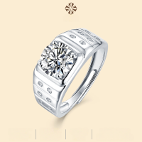 wholesale 925 Silver Adjustable Men's Ring with High-End Feel, Trendy and Luxurious Style Moissanite Wedding Gift Ring-2 carats Adjustable opening